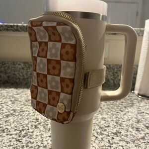 Orange Floral Checkered Pouch for Waterbottle
